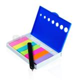 Set de portanotas de plastico con boligrafo y 7 tiras de colores