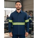 Camisola ml mezclilla 14 oz con reflejante 2"  verde bolsa oculta y puño elastico. talla 3xl