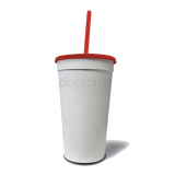 Vaso 32 oz. stadium tapa y popote (blanco)