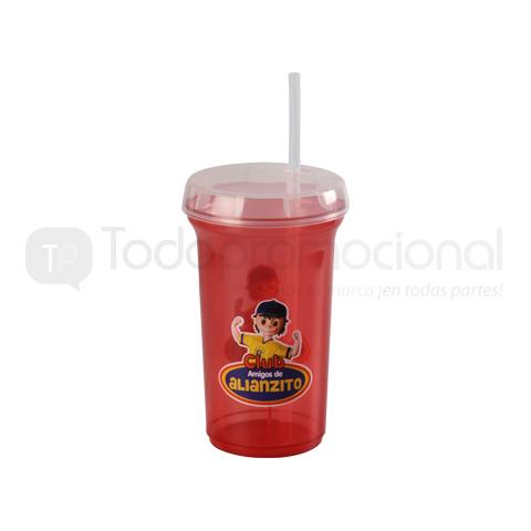 vaso con tapa y popote 12 oz