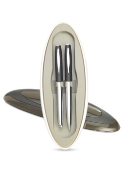 JUEGO DE BOLIGRAFO Y ROLLER METALICOS EN ESTUCHE OVAL DE PLASTICO | Articulos Promocionales