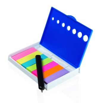 SET DE PORTANOTAS DE PLASTICO CON BOLIGRAFO Y 7 TIRAS DE COLORES | Articulos Promocionales