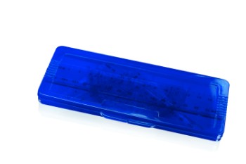 SET DE 5 PIEZAS EN ESTUCHE DE PLASTICO CONTENIENDO ESCUADRAS, REGLA Y TRANSPORTADOR  | Articulos Promocionales