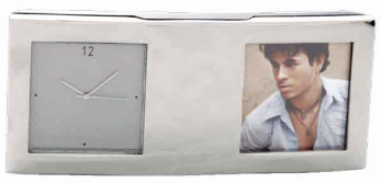 Reloj metálico cromado con porta retrato  | Articulos Promocionales