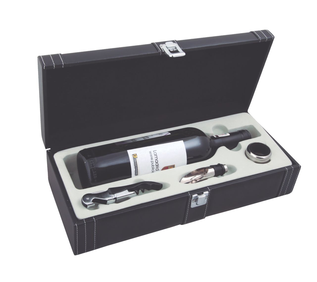 Set de accesorios para vino en estuche de curpiel | Articulos Promocionales