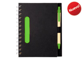 LIBRETA ECOLOGICA NEGRA CON PLUMA | Articulos Promocionales
