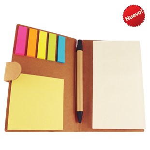 LIBRETA ECOLOGICA CON NOTAS ADHESIVAS Y PLUMA | Articulos Promocionales