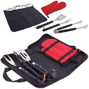 KIT BBQ 3 UTENS+MANDIL+GUANTE | Articulos Promocionales