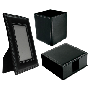 SET CURPIEL ESCRITORIO 3PZ LUXE NEG | Articulos Promocionales