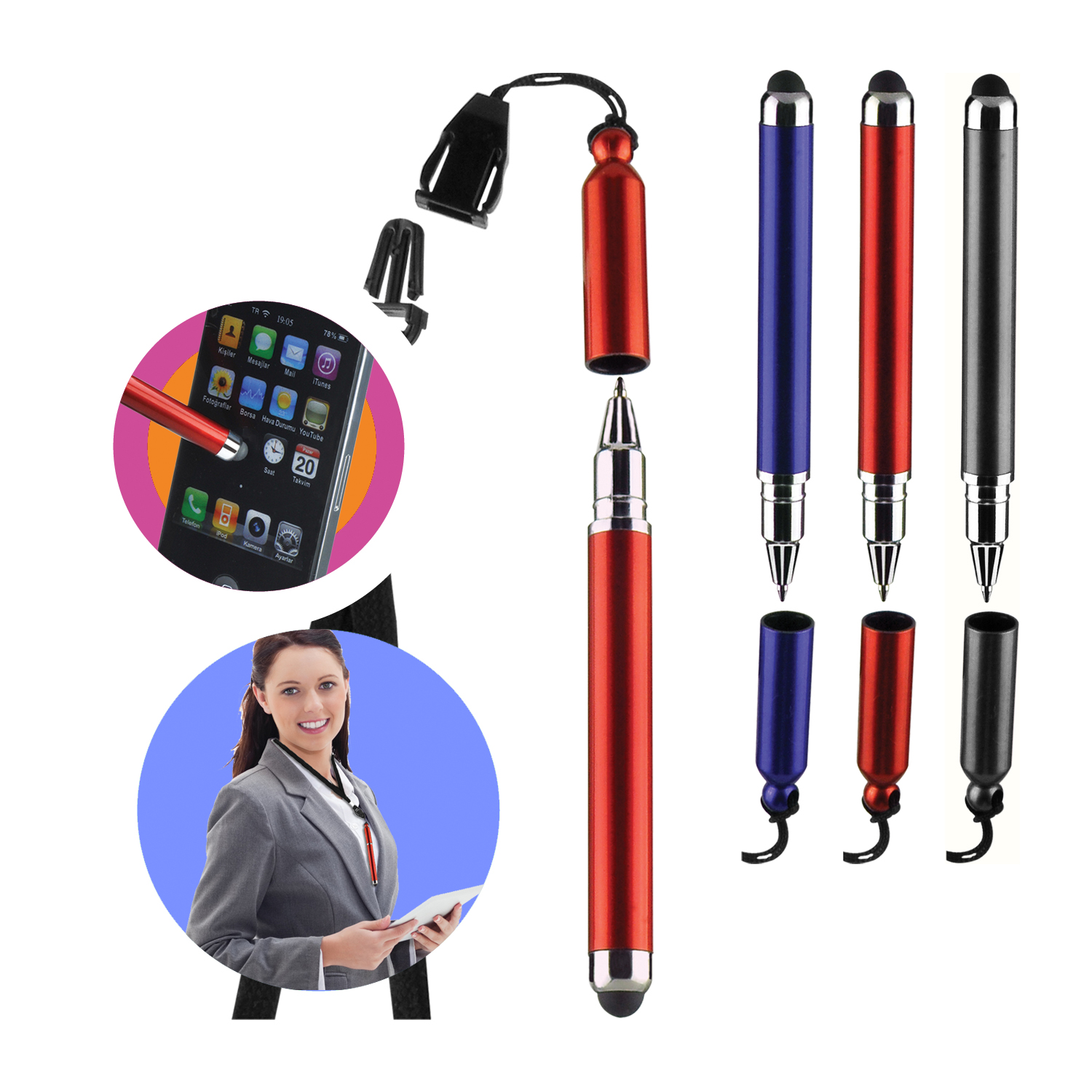 PLUMA  METÁLICA CON CORDON Y TOUCH SCREEN "FAIR" | Articulos Promocionales