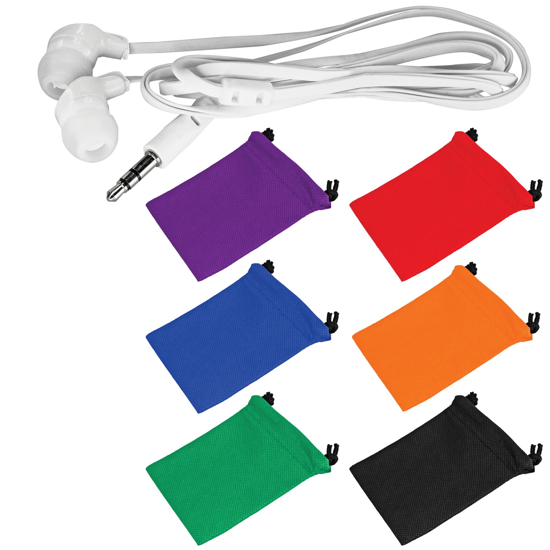 AUDIFONOS SIMPLE CABLE PLANO + BOLSA | Articulos Promocionales