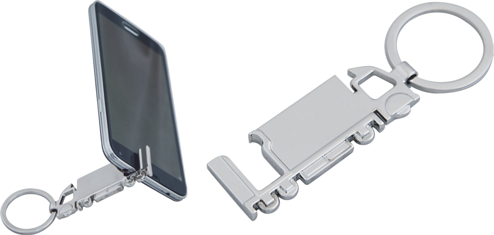 Llavero metálico con destapador y porta celular | Articulos Promocionales