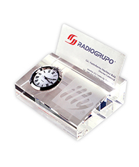 Base de cristal con tarjetero y reloj | Articulos Promocionales