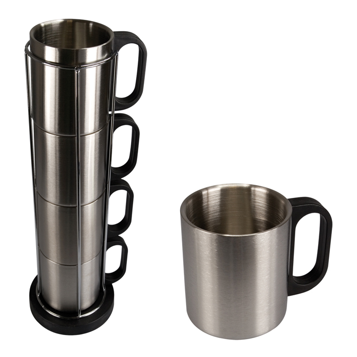 SET 4 TAZAS ACERO-INOX C/BASE VERTICAL | Articulos Promocionales