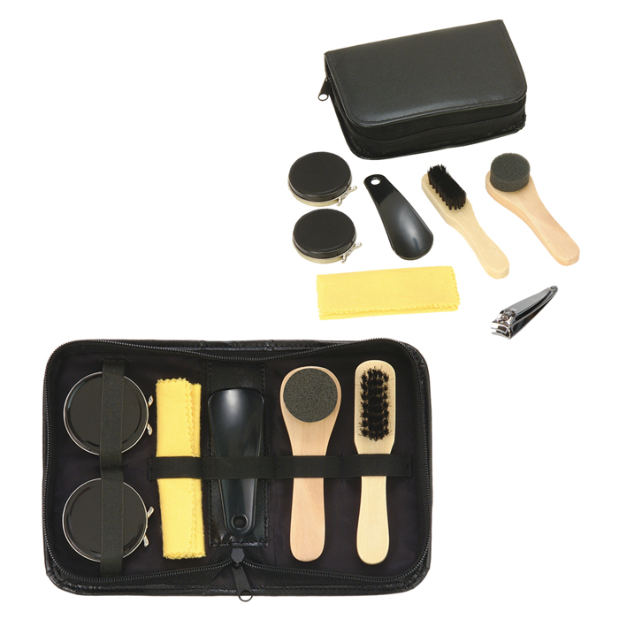 SET LIMPIA CALZADO 6PZ ESTCH.CURPIEL NEG | Articulos Promocionales
