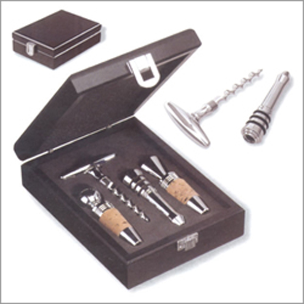 SET DE SACACORCHOS Y 3 TAPONES EN ESTUCHE DE MADERA | Articulos Promocionales