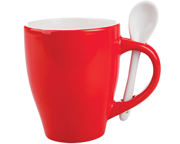TAZA CON CUCHARA LONDON ROJO | Articulos Promocionales