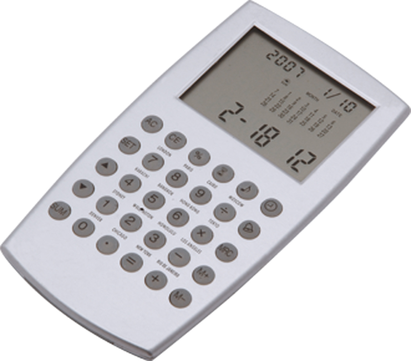 CALCULADORA DE ALUMINIO CON CALENDARIO, RELOJ Y ALARMA | Articulos Promocionales