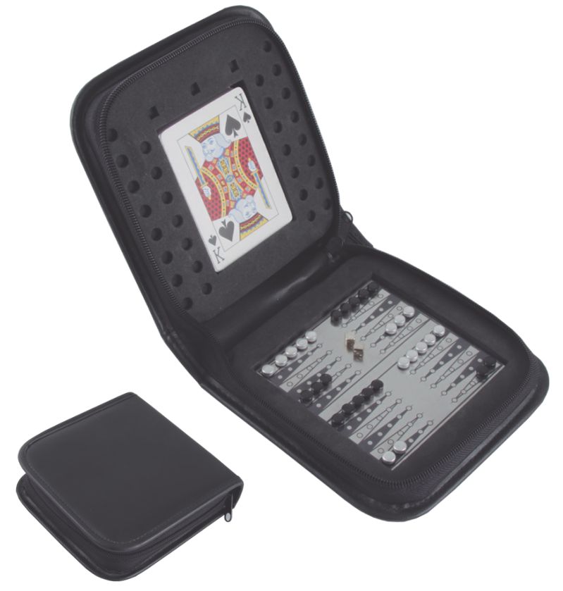 Juego de backgammon magnético con naipes en estuche de curpiel | Articulos Promocionales