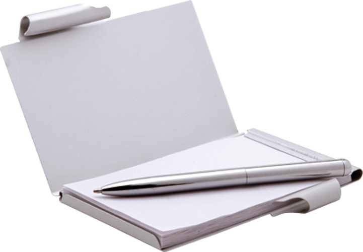 LIBRETA DE BOLSILLO EN ALUMINIO Y PLUMA METÁLICA | Articulos Promocionales