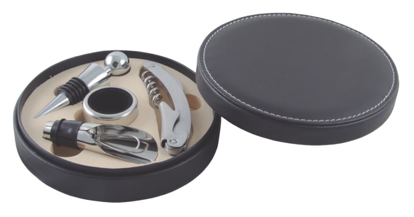 Set de accesorios para vino en estuche de curpiel | Articulos Promocionales