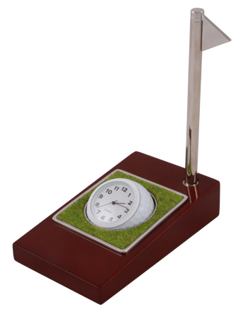 RELOJ DE ESCRITORIO CON PLUMA Y BASE DE MADERA | Articulos Promocionales