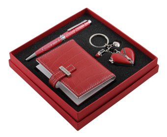 SET DE AGENDA PLUMA Y  LLAVERO METAL, ESMALTE Y CURPIEL | Articulos Promocionales