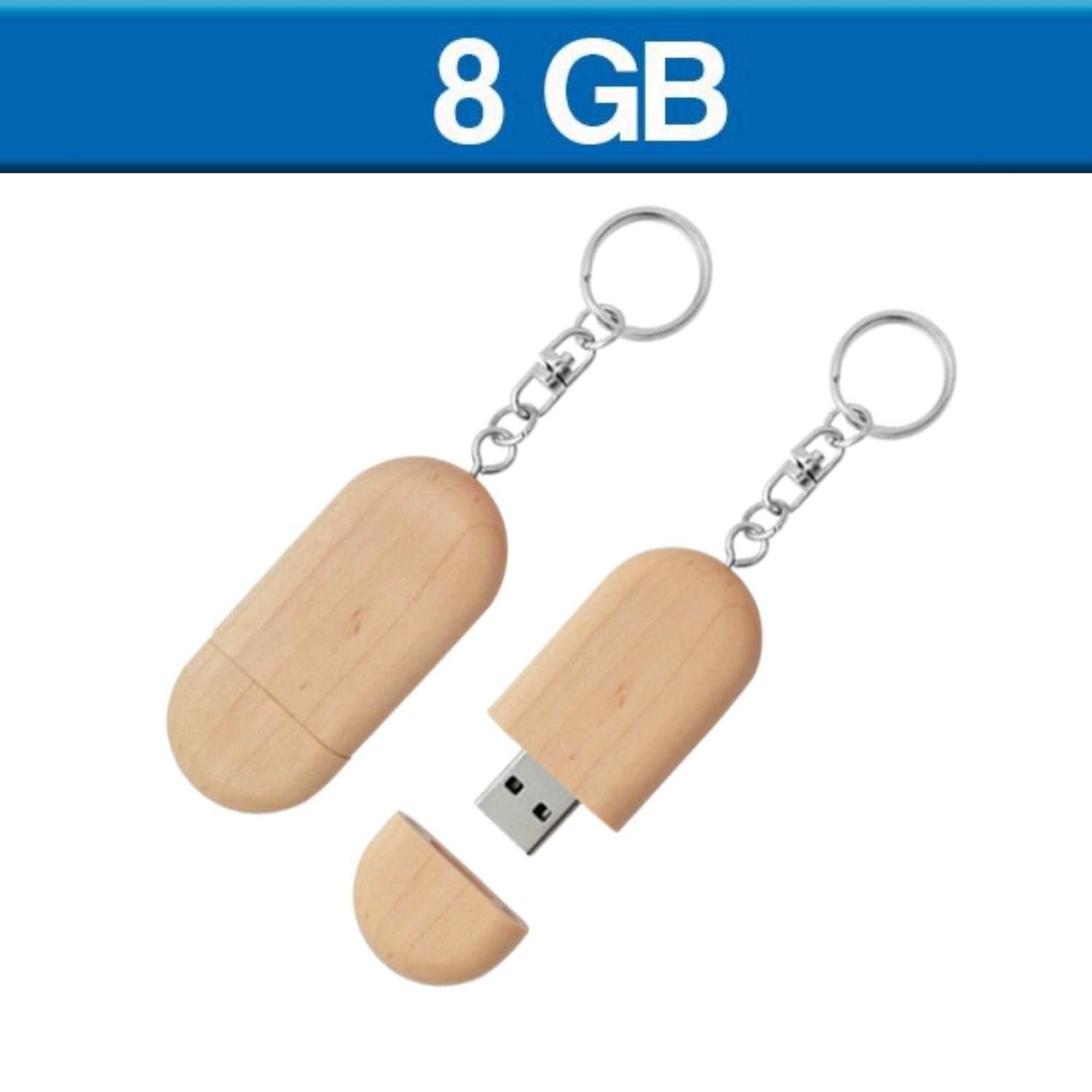 USB LLAVERO OVALO DE 8GB MADERA | Articulos Promocionales