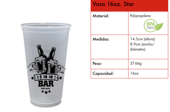 Vaso 16 oz. Star  | Articulos Promocionales