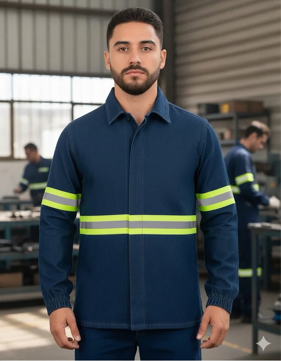 CAMISOLA ML MEZCLILLA 14 OZ CON REFLEJANTE 2"  VERDE BOLSA OCULTA Y PUÑO ELASTICO. TALLA 3XL | Articulos Promocionales