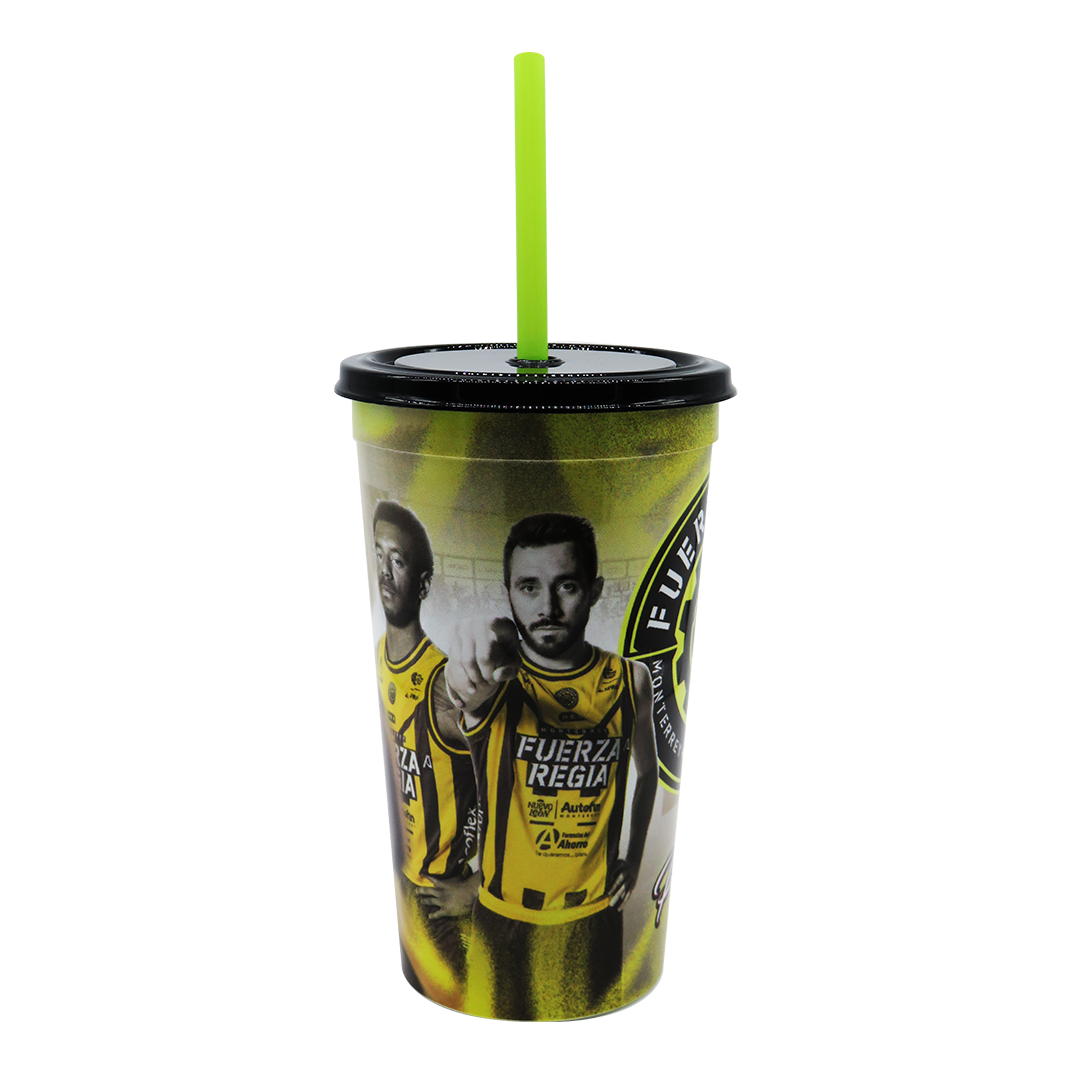 Vaso 32 oz. Stadium tapa y popote (blanco) CON IMPRESIÓN | Articulos Promocionales
