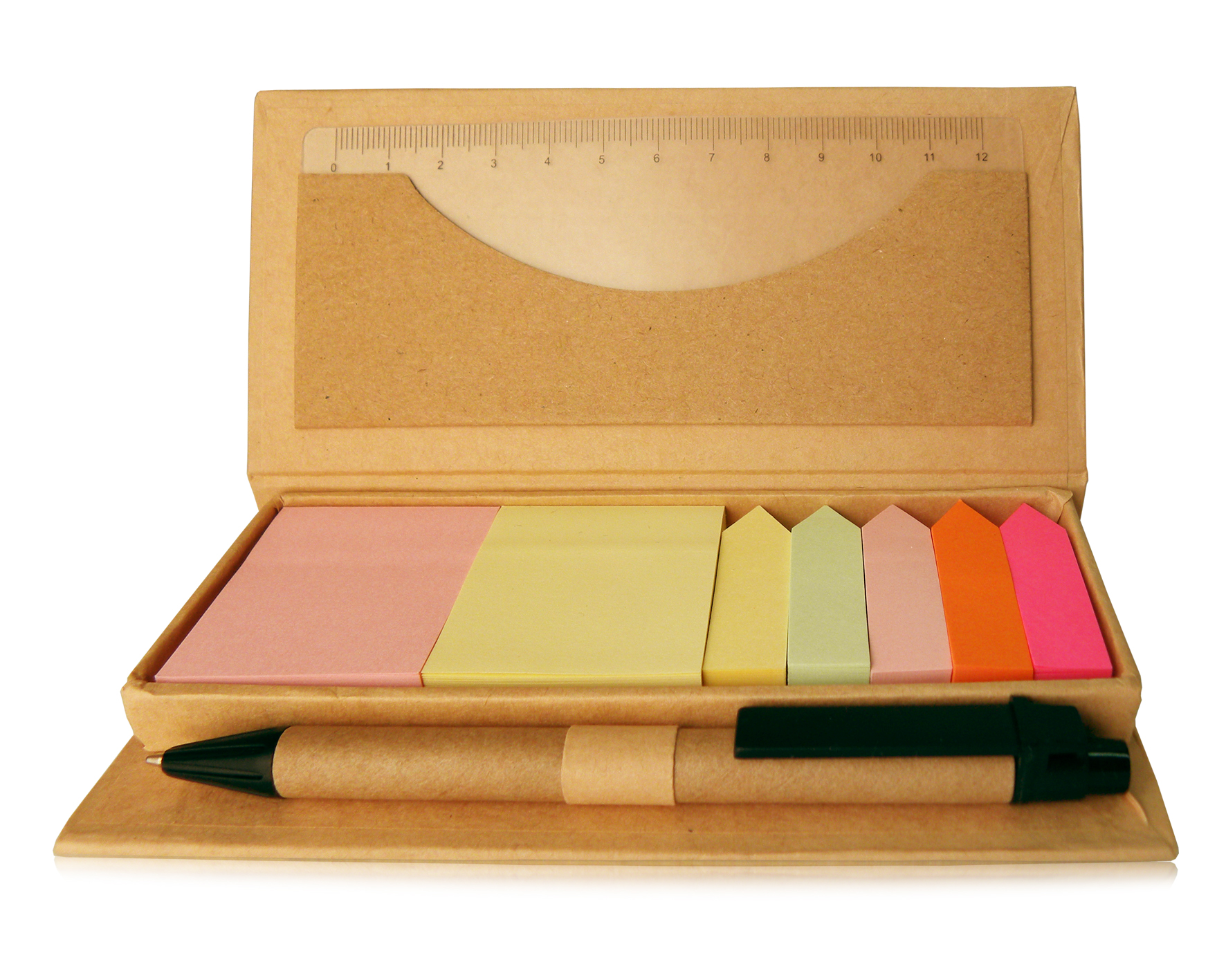 KIT DE ESCRITORIO CON NOTAS ADHESIVAS, REGLA Y PLUMAS | Articulos Promocionales